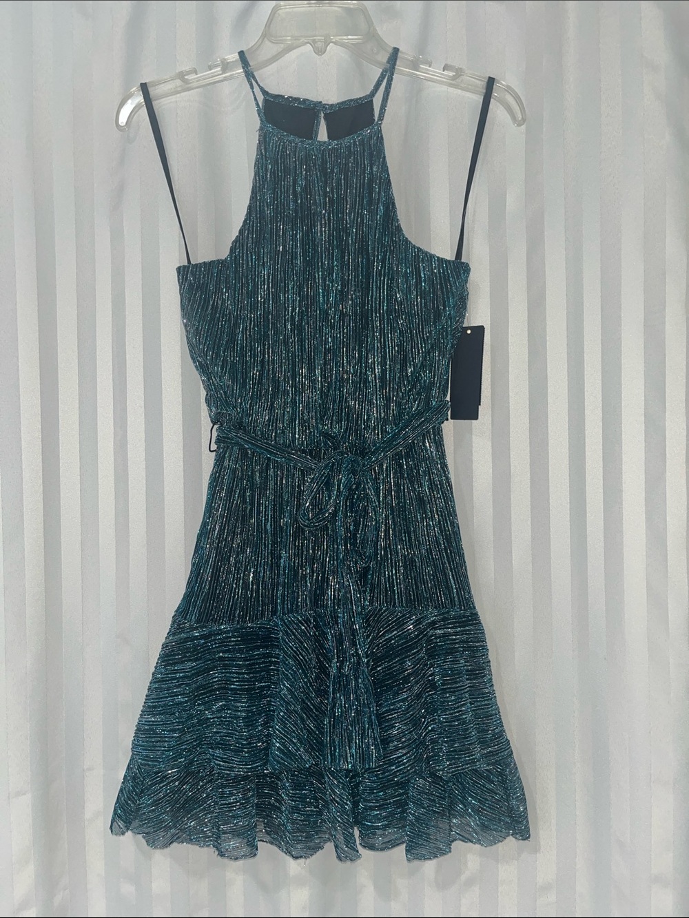City Studio Teal Metallic Halter Mini Dress